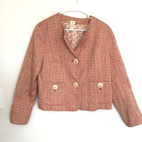 J.Jill Jackets & Blazers - J Jill Women’s Blazer 14 Red Plaid Tweed Cropped Big Buttons Preppy Y2K Large
